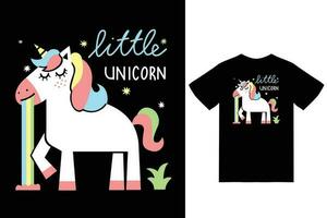 Cute unicorn illustration with tshirt design premium vector