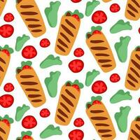 Pattern with shawarma in the Flat style. A simple illustration of kebab, shawarma, pita bread with meat and herbs. Seamless shawarma pattern, kebab hand-drawn in vector. Printing on textiles and paper vector