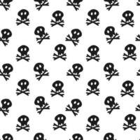 A pattern from a hand-drawn sketch of an astrakhan skull with crossed bones, black elements on a white background. The theme of the Wednesday is a pattern on a dress for black vector