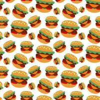 vector sin costura modelo con un hamburguesa. sencillo ilustración en Clásico colores y retro estilo. repetitivo comida en color. lata ser usado para textiles, sitio web fondo, libro cubrir, embalaje.