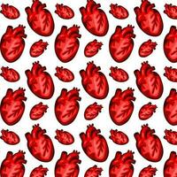 A pattern of the contour of human hearts and drops. Seamless pattern with hearts and drops, different hearts of different shades of red on a white background. Color transition. Printing on paper vector