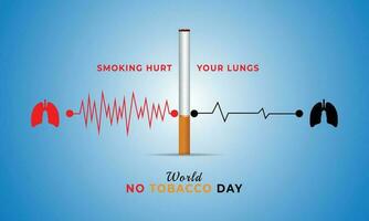 Smoking hurt your lungs, world no tobacco day with cigarette and lungs sign awareness post banner design template vector