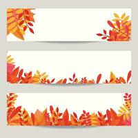 Set of three vector banners with colorful autumn leaves.