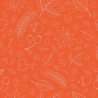 Autumn seamless pattern with elements of autumn leaves, berries and mushrooms. vector