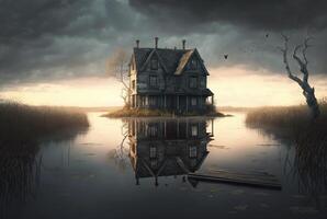 horror house in swamp swamp. photo