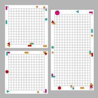 Blank paper notes for printing. Vector illustration of the colorful template planner, memo, sticky note and reminder. Template for message. Checkered note paper sheets.