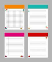 Notes paper sheet. Printable memo template. Vector illustration of the colorful notepad template planner, memo, sticky note and reminder.