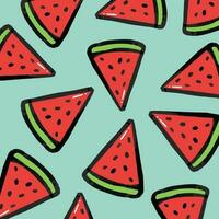 Sliced red fresh triangle watermelons fruit pattern illustration isolated on square vector background. Simple flat art styled healthy food drawing for poster, wrapping paper, prints.