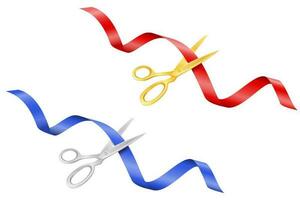 scissors cutting a satin ribbon at an opening or ceremony vector illustration isolated on white background