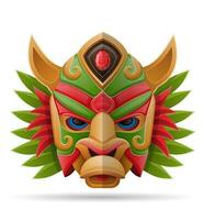 tiki mask hawaiian ancient tropical totem head face idol made of wood vector illustration isolated on white background