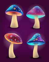 fantasy magic multicolored mushrooms narcotic and intoxicating shine luminous vector illustration isolated on background