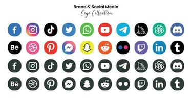 Popular social network symbols, social media logo icons collection, instagram, facebook, twitter, youtube, chatgpt, midjourney, disccord and etc. social media icons vector