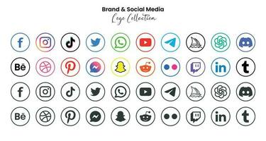 Popular social network symbols, social media logo icons collection, instagram, facebook, twitter, youtube, chatgpt, midjourney, disccord and etc. social media icons vector