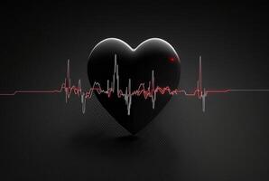 Illustration with heart and heartbeat graphic, dark background. photo