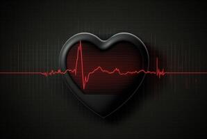 Illustration with heart and heartbeat graphic, dark background. photo