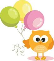 Adorable owl holding a three balloons vector