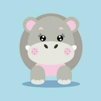 Cute hippo on blue background vector