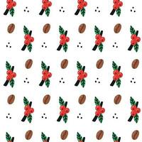 Coffee bean and cherry bunch surface pattern vector