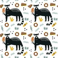 Cute Kopi Luwak with sweet food surface pattern vector