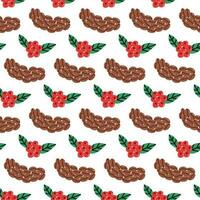 Coffee civet bean and cherry bunch surface pattern vector