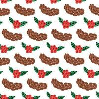 Coffee civet bean and cherry bunch surface pattern vector