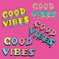 Set of Good Vibes Word Retro Colorful Lettering, Hand Draw vector