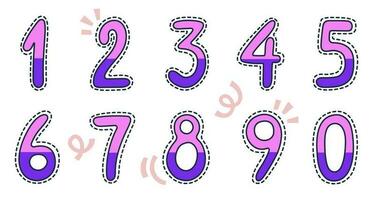 Set of doodle numbers. Collection one two three four five six seven eight nine zero. vector