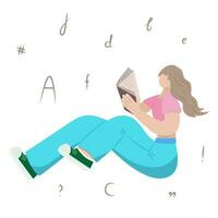 Girl reading a book. Clipart. Flat style, Character. study, literature vector