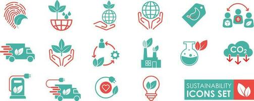 Sustainable ecology icons set vector illustration. Eco friendly pack symbol template for graphic and web design. Solid icon style.