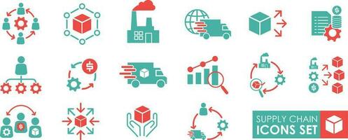 Supply chain concept icon. Manufacturer work from factory to delivery. Production process. Supply chain pack symbol template for graphic and web design. Solid icon style. vector