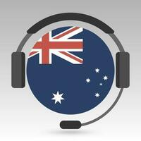 Australia flag with headphones, support sign. Vector illustration.