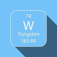 Tungsten symbol with long shadow design. Chemical element of the periodic table. Vector illustration.