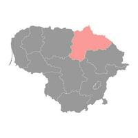 Panevezys county map, administrative division of Lithuania. Vector illustration.