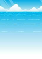 Vector Seamless Ocean View Background With Blue Sky, Horizon, And White Clouds. Horizontally Repeatable.