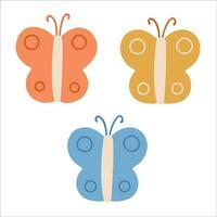 Decorative butterflies set. Hand drawn flat vector illustration.