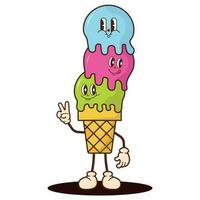 Groovy ice cream cartoon character. Vector illustration