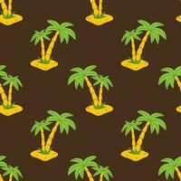 Vector seamless pattern with palm tree in flat design. Two palm trees on the beach on brown background. Summer tropical pattern with coconut tree. Seamless dark background with exotic landscape.