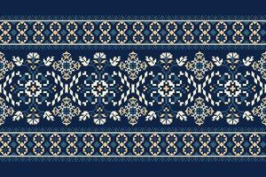 Floral knitted embroidery on navy blue background.geometric ethnic oriental pattern traditional.Aztec style abstract vector illustration.design for texture,fabric,clothing,wrapping,decoration,scarf.