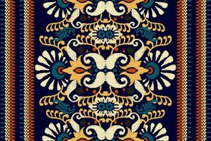 ikat floral cachemir bordado en oscuro púrpura fondo.ikat étnico oriental modelo tradicional.azteca estilo resumen vector ilustración.diseño para textura,tela,ropa,envoltura,decoración,bufanda.