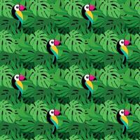 Toucan in rainforest. Summer print. Exotic bird. Seamless pattern. vector