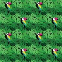 Toucan in rainforest. Summer print. Exotic bird. Seamless pattern. vector