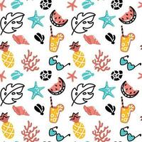 Summer print with fresh drinks and fruits and beach vibe. Seamless pattern. Vector. vector