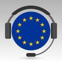 European Union flag with headphones, support sign. Vector illustration.