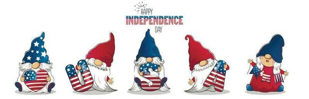 Long banner for July 4th independence day with cute patriotic leprechauns vector