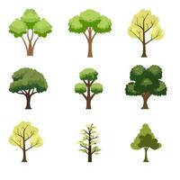 Flat trees in a flat design. Isolated on white background. Vector icons