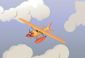 The plane on air floats flies between the clouds. Vector. vector