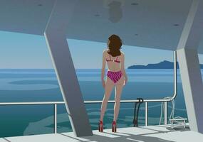 Girl in a bathing suit on a yacht in the sea. Vector. vector