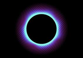 Abstract vector digital technology background with circle dot wave lines and ring neon light on dark background