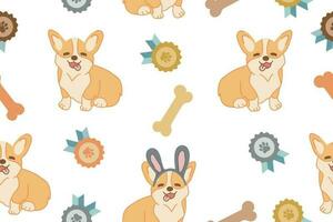 Seamless pattern with cartoon Corgi dog pattern and medals. Vector illustration. Vector