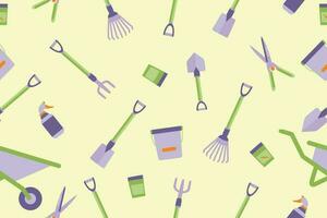 Background of various gardening and gardening tools. Bright illustration highlighted on a white background. vector